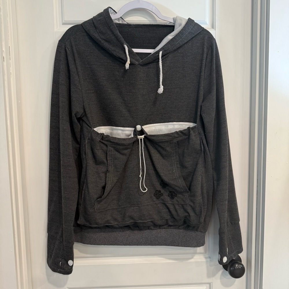 Dark Gray Pet Carrier Pouch Hoodie Sweatshirt Size M EUC with Kangaroo Pocket